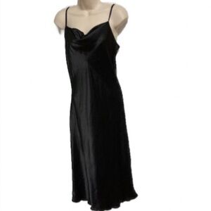 BEBE Satin Little Black Evening Cocktail Slinky Party Dress Womens Small